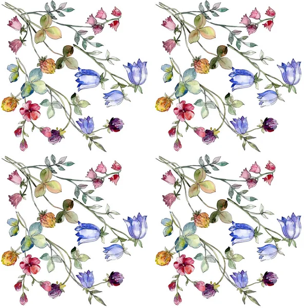 Fiori di campo stampa fiori botanici floreali. Acquerello sfondo illustrazione set. Modello di sfondo senza soluzione di continuità . — Foto Stock