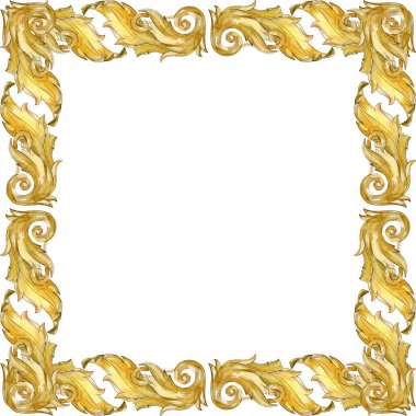 Altın monogram çiçek süsleme. Suluboya arka plan illüstrasyon küme. Çerçeve kenarlığı süsleme Meydanı.