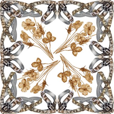 Lüks moda kır çiçekleri botanik çiçeklerle yazdırır. Suluboya resim kümesi. Arka plan deseni.