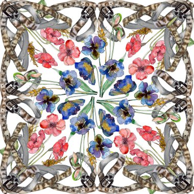 Lüks moda kır çiçekleri botanik çiçeklerle yazdırır. Suluboya resim kümesi. Arka plan deseni.