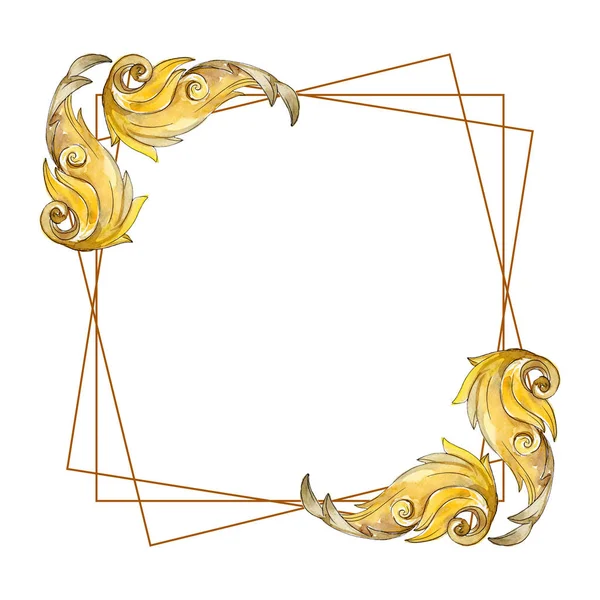 Χρυσό μονόγραμμα floral στολίδι. Ακουαρέλα φόντο εικόνα σύνολο. Πλαίσιο συνόρων στολίδι τετράγωνο. — Φωτογραφία Αρχείου