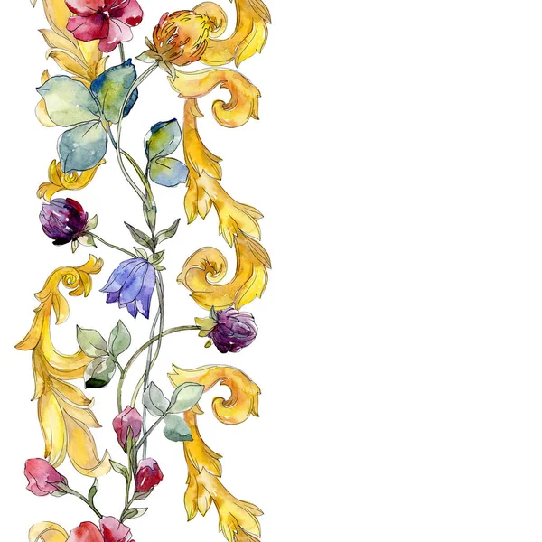 Flores silvestres imprimir flor botânica floral. Conjunto de ilustração de fundo aquarela. Padrão de fundo sem costura . — Fotografia de Stock