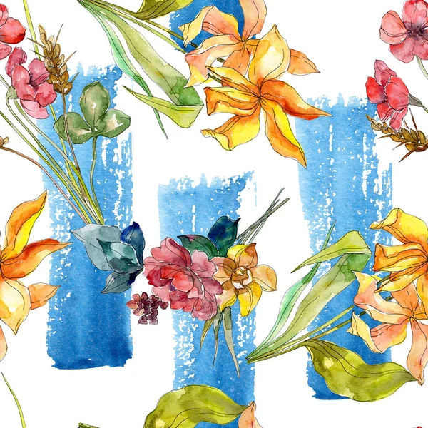 Luxury fashion prints with wildflowers botanical flowers. Watercolor illustration set. Seamless background pattern. — Stock Photo, Image