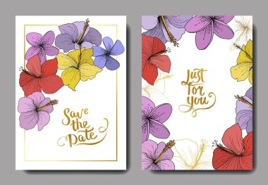 Vektör Hibiscus çiçek tropik çiçekler. Oyulmuş mürekkep sanat. Düğün arka plan kartı çiçek Dekoratif kenarlık.