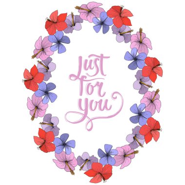 Vektör Hibiscus çiçek tropik çiçekler. Beyaz arka plan üzerinde oyulmuş mürekkep sanat. Çerçeve kenarlığı süsleme Meydanı.