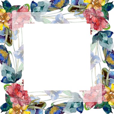 Kır çiçeği buket çiçek botanik çiçekler. Suluboya arka plan illüstrasyon küme. Çerçeve kenarlığı süsleme Meydanı.