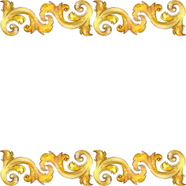 Gold monogram floral ornament. Watercolor background illustration set. Frame border ornament square. — Stock Photo, Image