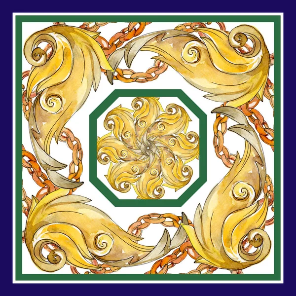 Monogramma in oro ornamento floreale. Acquerello sfondo illustrazione set. Modello di sfondo . — Foto Stock