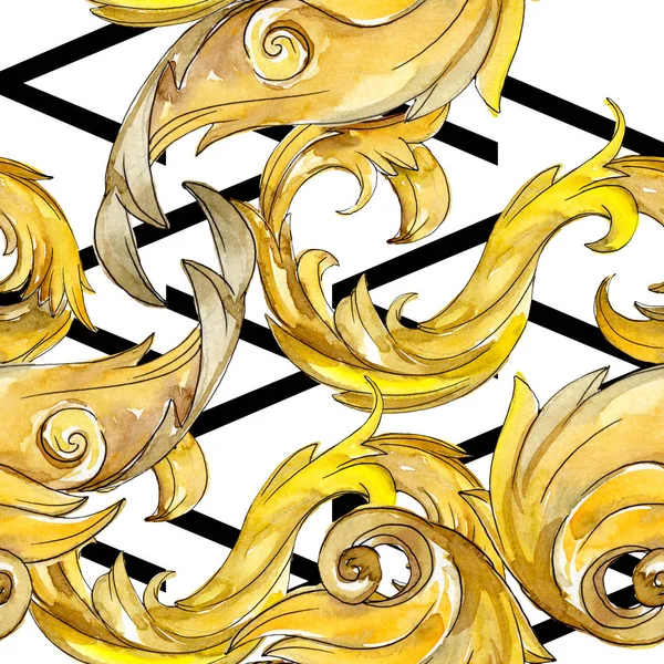Kwiatowy ornament złota monogram. Zestaw ilustracji tle akwarela. Bezszwowe tło wzór. — Zdjęcie stockowe