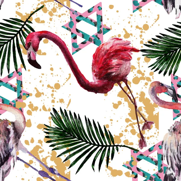 Exotická červená flamingo v přírodních izolovaných. Sada akvarel pozadí obrázku. Vzor bezešvé pozadí. — Stock fotografie