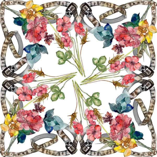 Luxusní módní tiskne s květy botanické květin. Sada akvarel ilustrace. Vzorek pozadí. — Stock fotografie