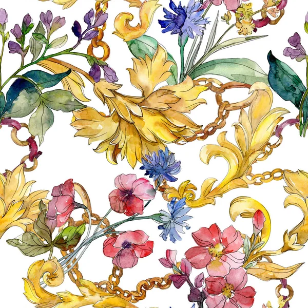 Estampados de lujo con flores silvestres. Conjunto de ilustración de fondo acuarela. Patrón de fondo sin costuras . — Foto de Stock