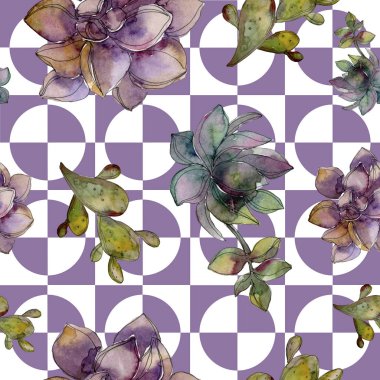 Orman botanik etli çiçek. Suluboya arka plan illüstrasyon küme. Sorunsuz arka plan deseni.