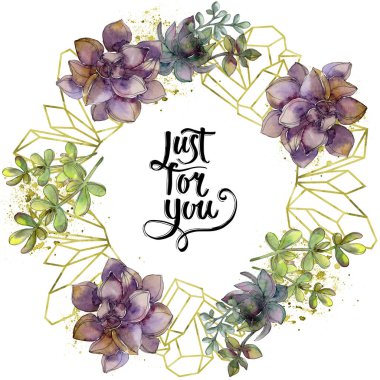 Orman botanik etli çiçek. Suluboya arka plan illüstrasyon küme. Çerçeve kenarlığı kristal süsleme Meydanı.