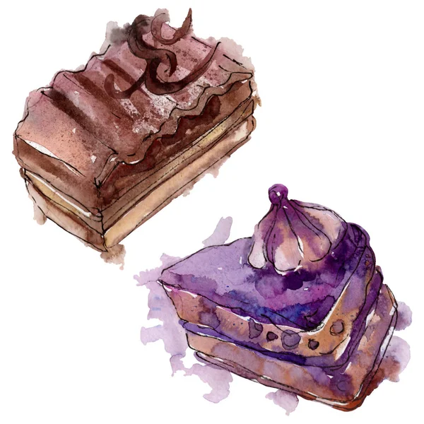 Chutný dort s ovocem ve stylu akvarelu, samostatný. Aquarelle sladký dezert. Nastavení obrázku pozadí. — Stock fotografie
