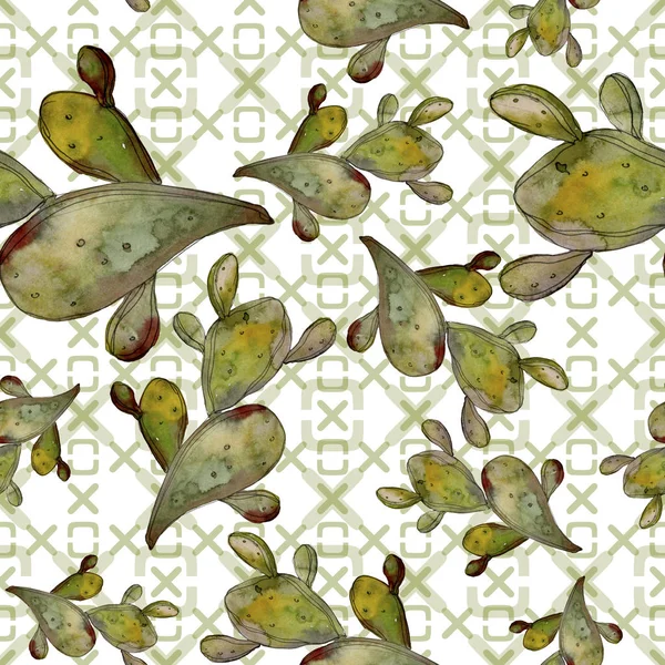 Jungle botanical succulent flower. Watercolor background illustration set. Seamless background pattern. — Stock Photo, Image