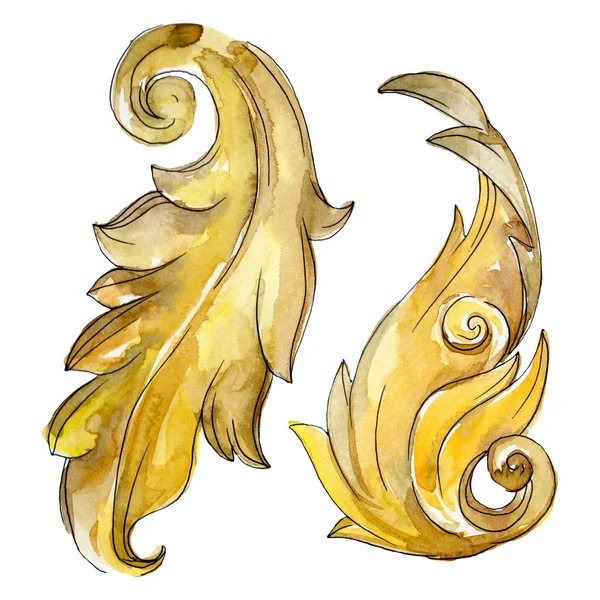 Ornamento floral monograma de ouro. Design barroco elementos isolados. Conjunto de ilustração de fundo aquarela . — Fotografia de Stock