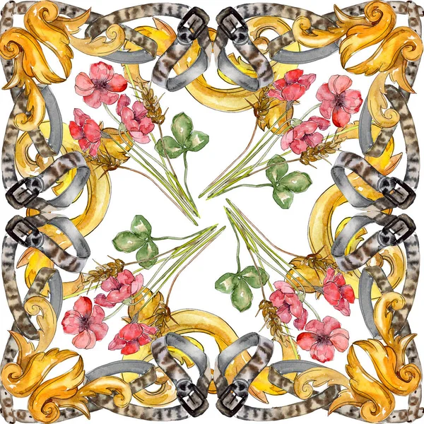 Μόδα πολυτελές εκτυπώσεις με βοτανικό λουλούδια αγριολούλουδα. Σετ ακουαρέλας εικονογράφηση. Σχέδιο του φόντου. — Φωτογραφία Αρχείου