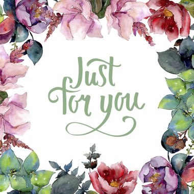 Buket kompozisyon çiçek botanik çiçekler. Suluboya arka plan illüstrasyon küme. Çerçeve kenarlığı süsleme Meydanı.