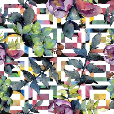 Buket kompozisyon çiçek botanik çiçekler. Suluboya arka plan illüstrasyon küme. Sorunsuz arka plan deseni.