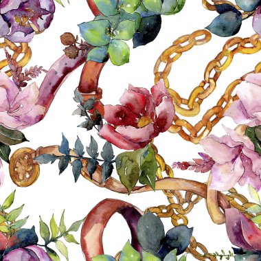 Buket kompozisyon çiçek botanik çiçekler. Suluboya arka plan illüstrasyon küme. Sorunsuz arka plan deseni.