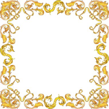 Altın monogram çiçek süsleme. Suluboya arka plan illüstrasyon küme. Çerçeve kenarlığı süsleme Meydanı.