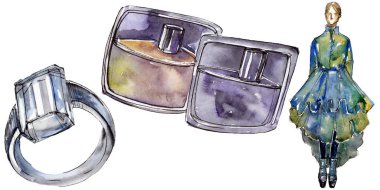 Moda kroki glamour çizimde bir suluboya stil izole öğesi. Suluboya arka plan ayarlamak.