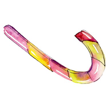 Şeker kamışı. Arka plan illüstrasyon için suluboya tatlılar ayarlayın. İzole tatlı gıda illüstrasyon öğesi.