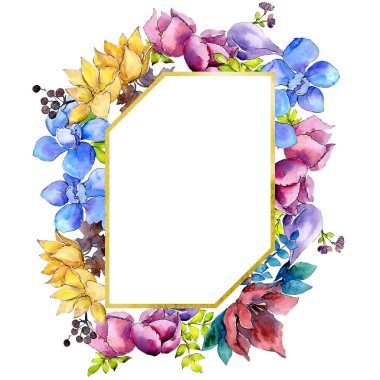 Buket kompozisyon çiçek botanik çiçekler. Suluboya arka plan illüstrasyon küme. Çerçeve kenarlığı süsleme Meydanı.