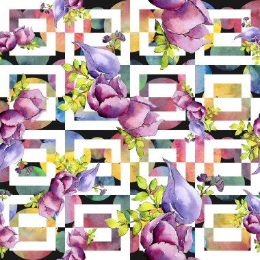 Buket kompozisyon çiçek botanik çiçekler. Suluboya arka plan illüstrasyon küme. Sorunsuz arka plan deseni.