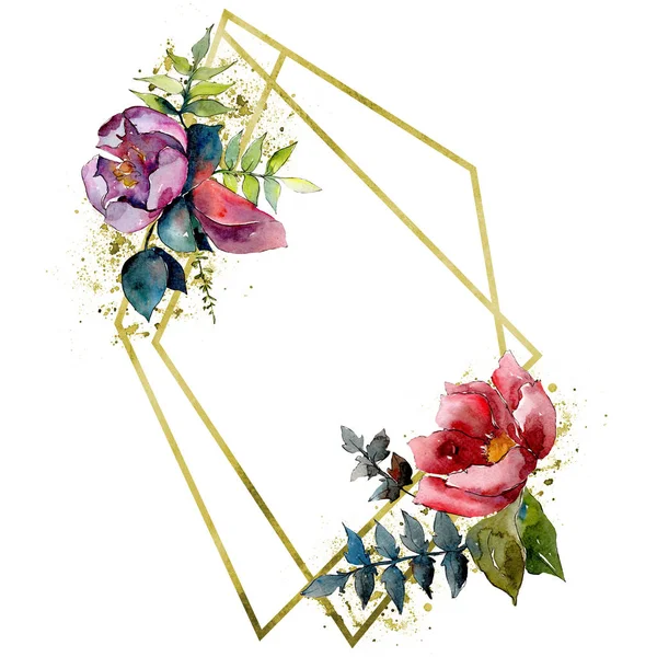 Composición ramo flores botánicas florales. Conjunto de ilustración de fondo acuarela. Marco borde ornamento cuadrado . — Foto de Stock