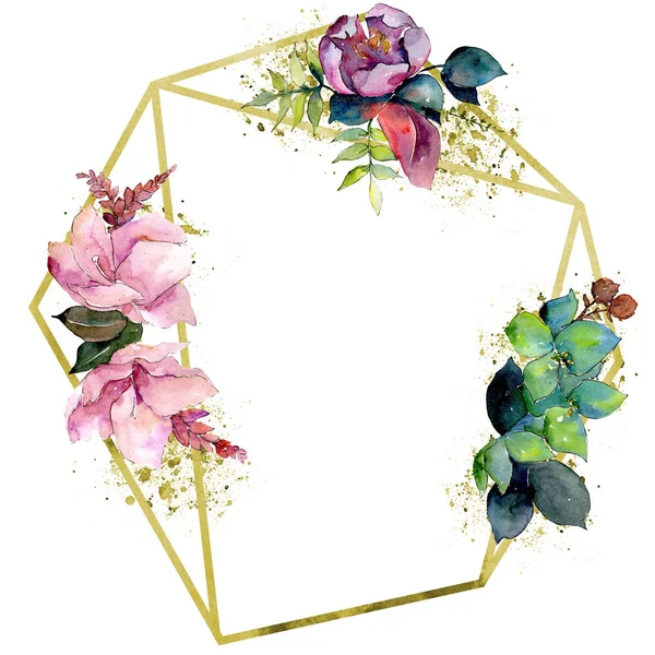 Composição de buquê flores botânicas florais. Conjunto de ilustração de fundo aquarela. Quadro borda ornamento quadrado . — Fotografia de Stock