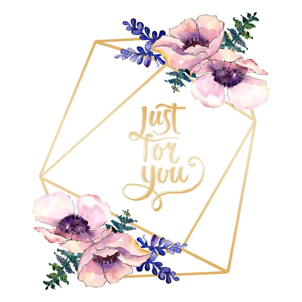 Lila Blumenstrauß botanische Blume. Aquarell Hintergrundillustration Set. Rahmen Rand Ornament Quadrat. — Stockfoto