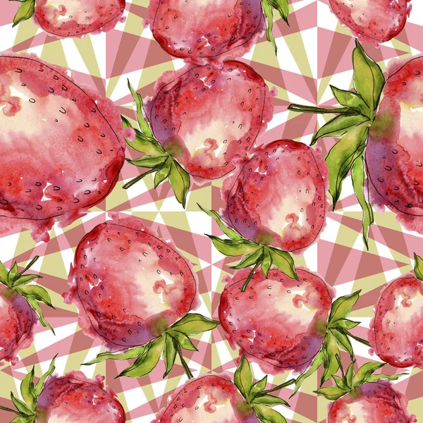 Φράουλα υγιεινά τρόφιμα σε στυλ υδροχρώματος απομονωμένη. Σετ ακουαρέλας εικονογράφηση. Απρόσκοπτη υπόβαθρο μοτίβο. — Φωτογραφία Αρχείου