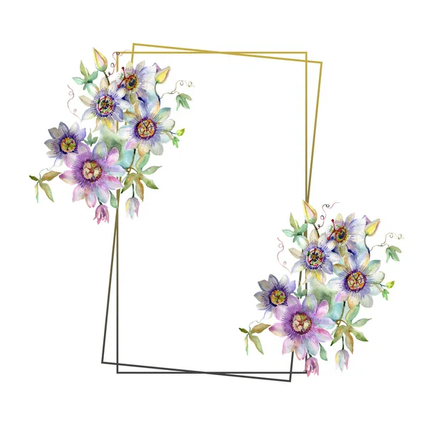 Niebieski fioletowy bukiet kwiatowy kwiaty botanicznych. Zestaw ilustracji tle akwarela. Ramki granicznej ornament square. — Zdjęcie stockowe
