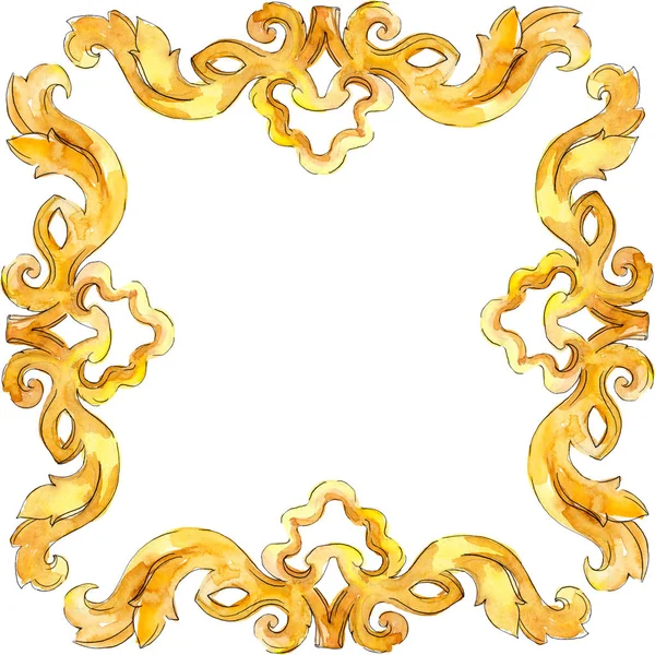 Gouden monogram floral sieraad. Aquarel achtergrond afbeelding instellen. Frame grens ornament vierkant. — Stockfoto