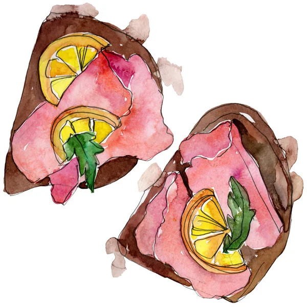 Sandwich dans un style aquarelle isolé. Aquarelle fast food illustration élément sur fond blanc . — Photo