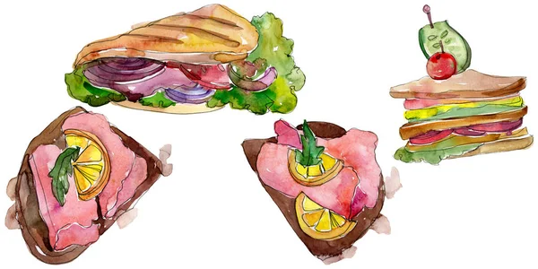 Sandwich im Aquarell-Stil isoliert. Aquarell Fast Food Illustrationselement auf weißem Hintergrund. — Stockfoto