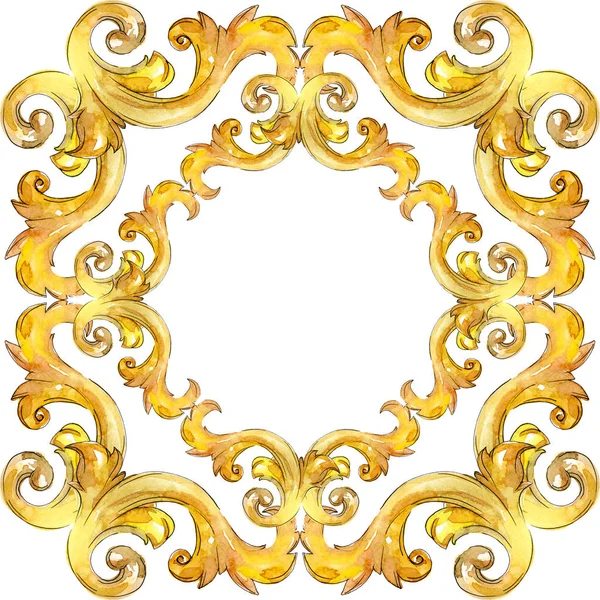 Monogramma in oro ornamento floreale. Acquerello sfondo illustrazione set. Quadrato ornamento bordo cornice . — Foto Stock