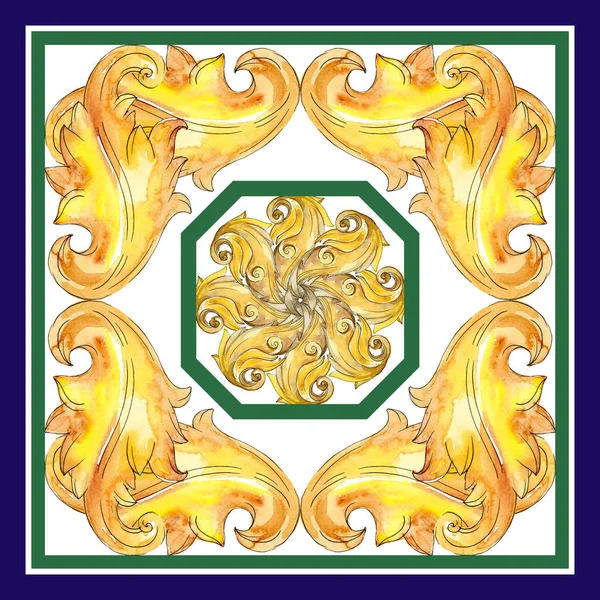 Χρυσό μονόγραμμα floral στολίδι. Ακουαρέλα φόντο εικόνα σύνολο. Σχέδιο του φόντου. — Φωτογραφία Αρχείου