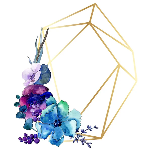 Blumenstrauß botanische Blumen. Aquarell Hintergrundillustration Set. Rahmen Rand Kristall Ornament Quadrat. — Stockfoto