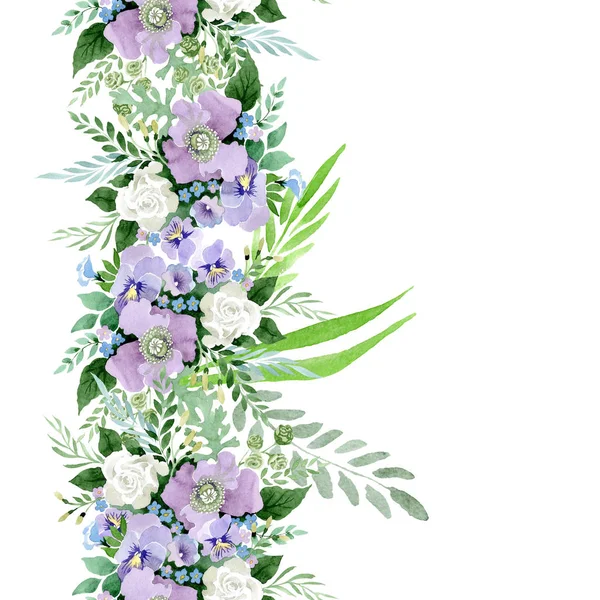 Violet boeket bloemen botanische bloemen. Aquarel achtergrond afbeelding instellen. Naadloze achtergrondpatroon. — Stockfoto