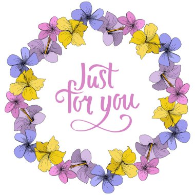 Vektör Hibiscus çiçek tropik çiçekler. Beyaz arka plan üzerinde oyulmuş mürekkep sanat. Çerçeve kenarlığı süsleme Meydanı.