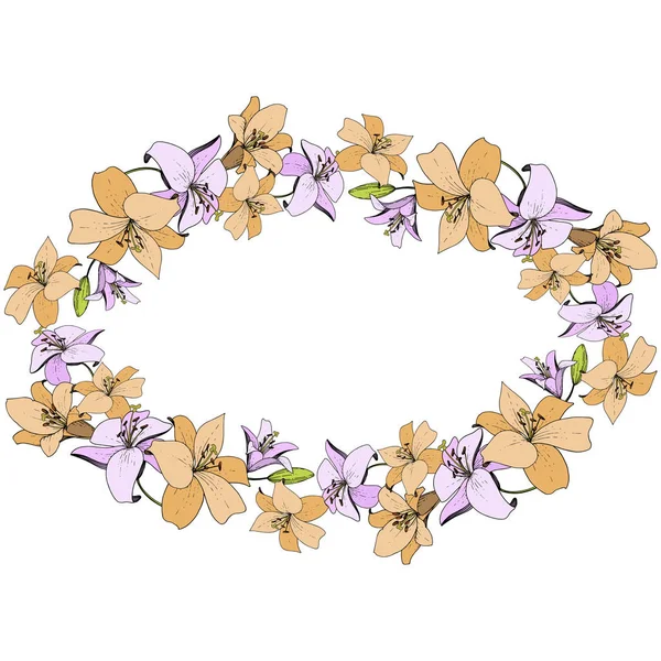 Vector Lily fleur botanique florale. Feuille de printemps sauvage fleur sauvage. Encre gravée. Cadre bordure ornement carré . — Image vectorielle