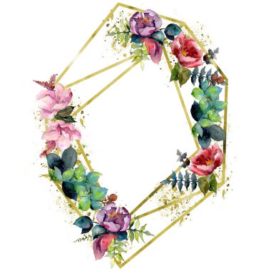 Buket kompozisyon çiçek botanik çiçekler. Vahşi bahar yaprak izole. Suluboya arka plan illüstrasyon küme. Suluboya çizim moda aquarelle. Çerçeve kenarlığı kristal süsleme Meydanı.