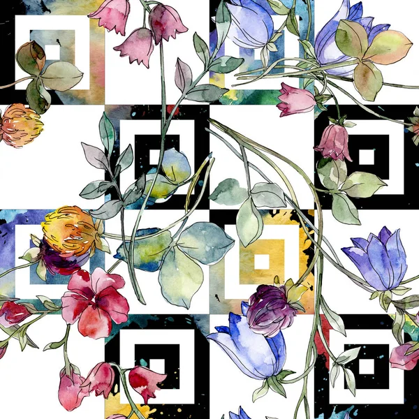 Дикие Цветы Печатают Ботанические Цветы Дикий Весенний Цветок Набор Акварельных — стоковое фото