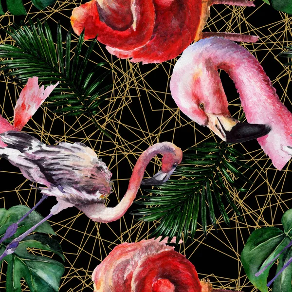 Экзотический Красный Фламинго Дикой Природе Дикая Птица Свободы Набор Акварельных — стоковое фото