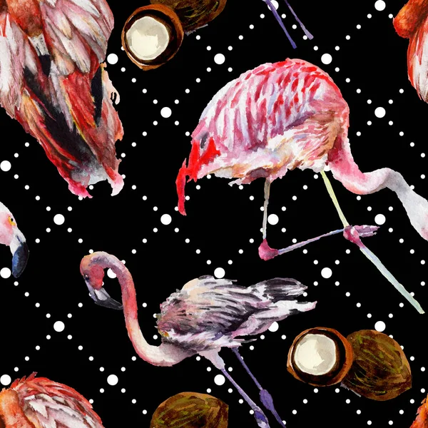 エキゾチックな赤いフラミンゴ野生動物 野生の自由の鳥 水彩イラスト セット 水彩描画ファッション Aquarelle シームレスな背景パターン 壁紙印刷手触りの生地 — ストック写真