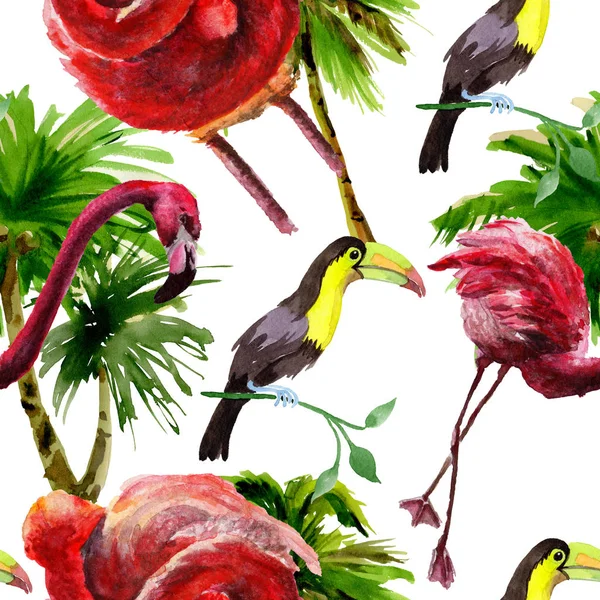 Exotic Red Flamingo Wildlife Wild Freedom Bird Watercolor Illustration Set — Stock Photo, Image