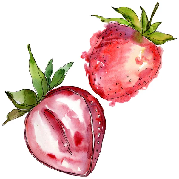 分離された水彩画のイチゴの健康食品 水彩画背景イラスト セット 水彩描画のファッション Aquarelle 分離します 孤立した果実の図要素 — ストック写真
